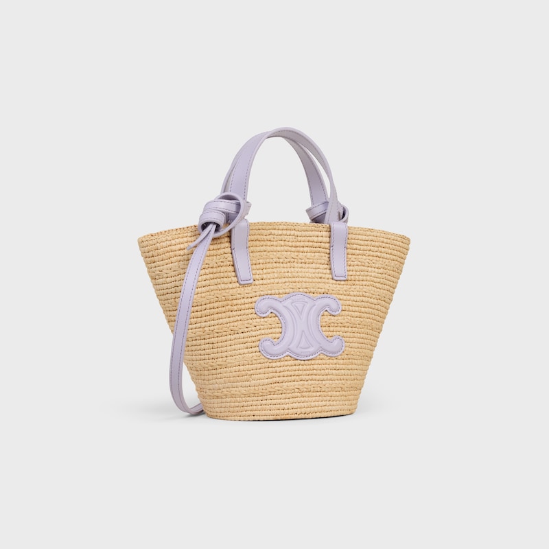 NANO SUPPLE CELINE CLASSIC PANIER IN RAFFIA AND CALFSKIN - PASTEL MAUVE - MORE LINES - 1 | CELINE