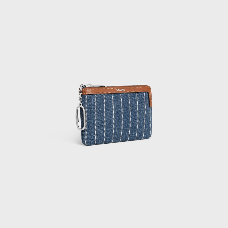 Coin Purse IN STRIPED DENIM WITH STRASS - DENIM - COIN AND CARD HOLDERS - 1 | CELINE