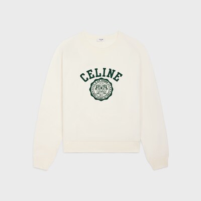 CELINE 루즈 블라종 스웨트셔츠 - 코튼 플리스 - WASHED WHITE/ MOSS GREEN -  - 1 | CELINE