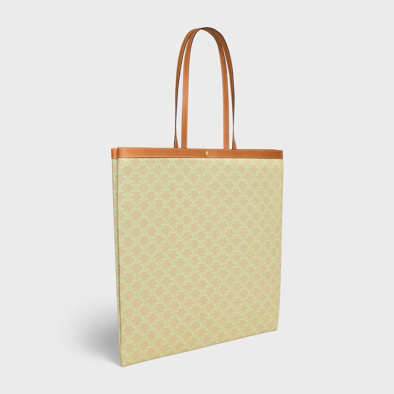LARGE FLAT SHOPPER IN Triomphe Canvas - SANDCASTLE / SOFT LIME - TOP-HANDLE BAGS - 1 | CELINE