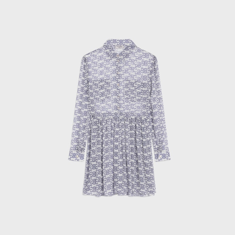 MINIVESTIDO CAMISERO DE CRESPÓN DE SEDA - CREMA/ÍNDIGO -  - 1 | CELINE