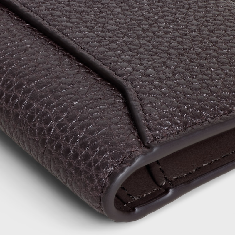 VERTICAL CARD HOLDER IN GRAINED CALFSKIN - ESPRESSO - COIN AND CARD HOLDERS - 1 | CELINE