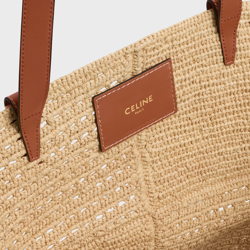 Celine Classic Panier Medium Couffin IN RAFFIA PATCHWORK AND CALFSKIN - NATURAL / TAN - CLASSIC PANIER - 1 | CELINE