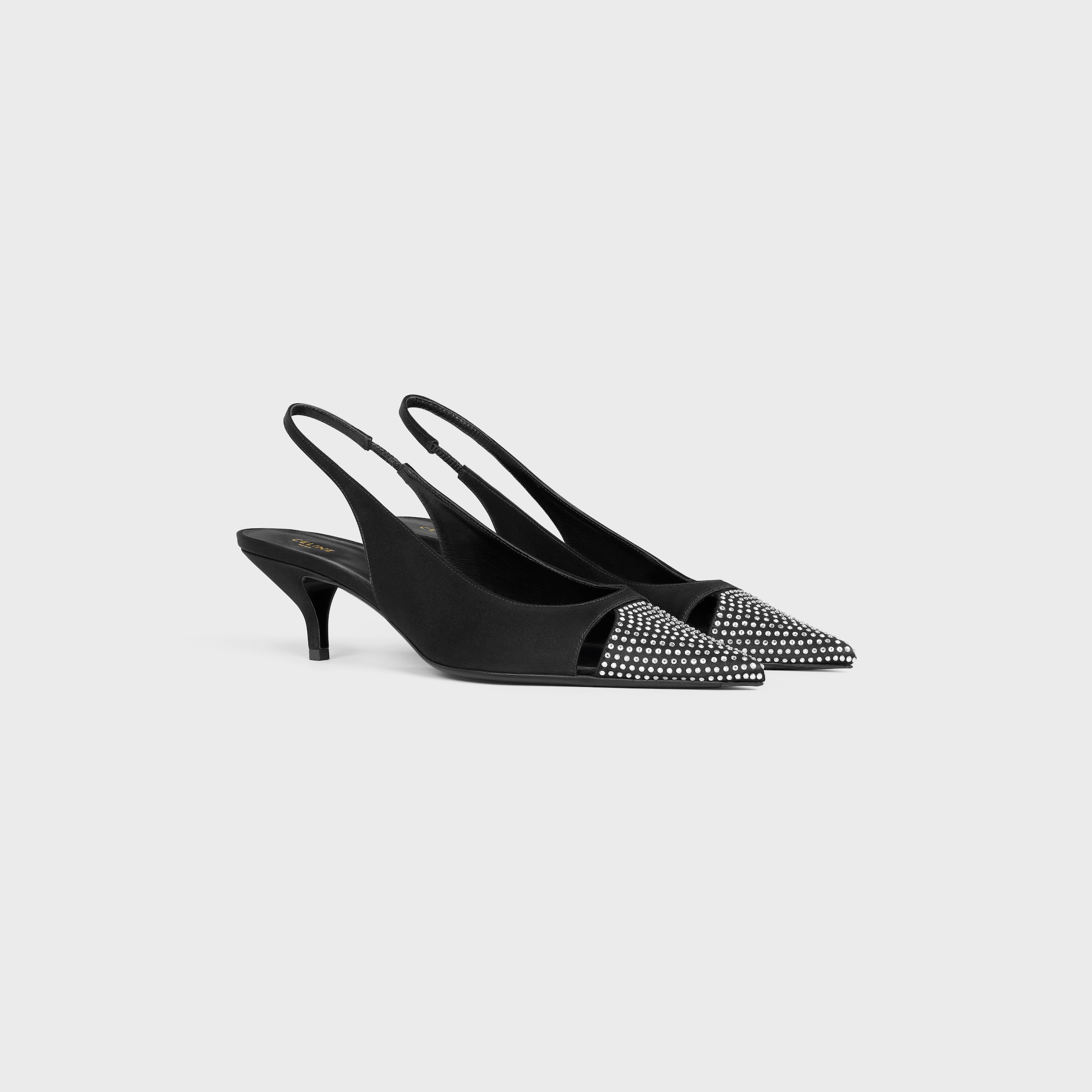 CELINE JUDY CAP TOE SKINGBACK IN SATIN AND STRASS - BLACK