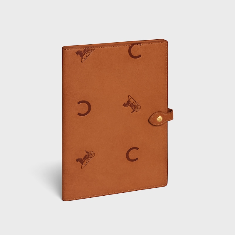 LARGE NOTEBOOK COVER WITH POUCH IN STAMPED NATURAL CALFSKIN - TAN - NEW COLLECTION MEN - 1 | CELINE
