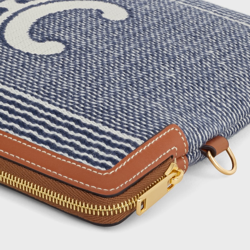 SMALL POUCH WITH STRAP IN Striped Textile With Triomphe - BLUE / BEIGE - POUCHES AND TECH ACCESSORIES - 1 | CELINE
