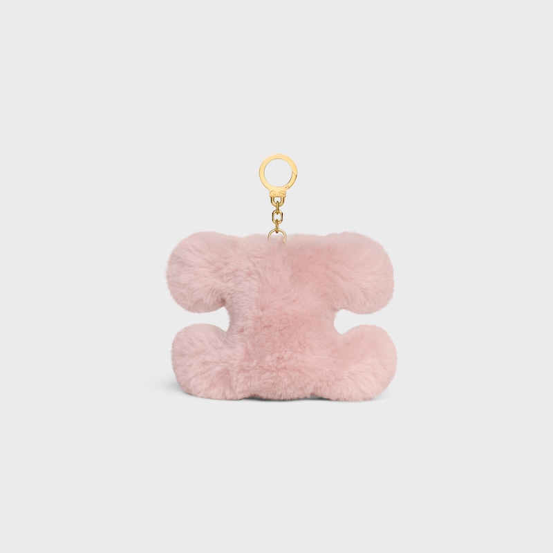 TRIOMPHE POM-POM CHARM IN SHEARLING AND CALFSKIN - POWDER / BORDEAUX - CHARMS AND ACCESSORIES - 1 | CELINE