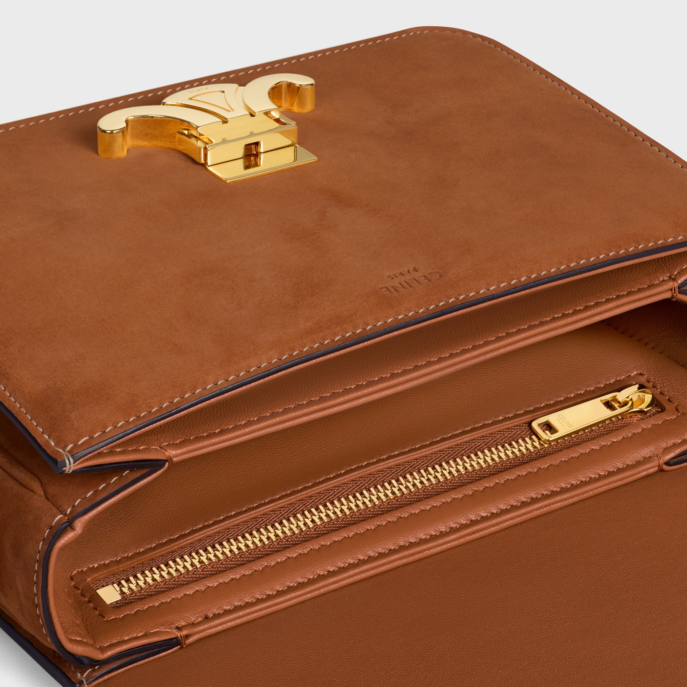 TEEN TRIOMPHE BAG IN NUBUCK CALFSKIN - CAMEL | CELINE