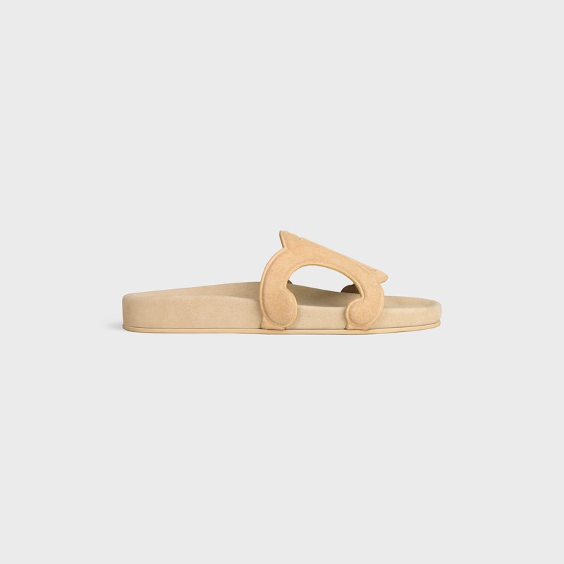 TRIOMPHE SLIDE IN SUEDE CALFSKIN - BEIGE -  - 1 | CELINE