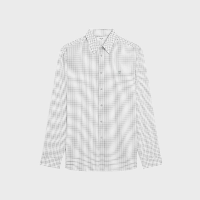 CAMISA RELAJADA DE SARGA DE ALGOD&Oacute;N A CUADROS - MARFIL/GRIS/NEGRO -  - 1 | CELINE