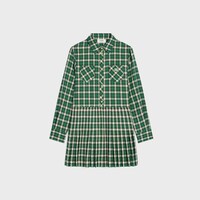 미니 셔츠 드레스 - 체크 울 나트 - 에메랄드/초크/옐로우 -  - 1 | CELINE