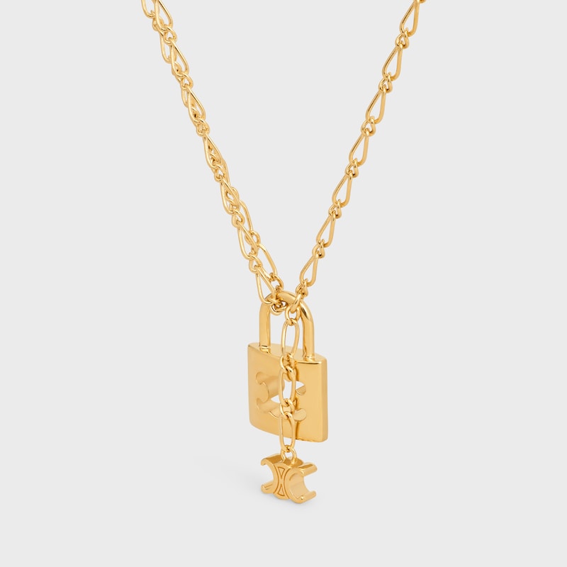 Triomphe Lock Necklace in Brass with Gold Finish - GOLD -  - 1 | CELINE