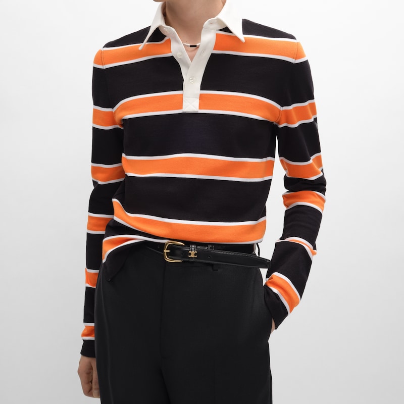 polo shirt IN STRIPED COTTON JERSEY - BLACK/WHITE/ORANGE -  - 1 | CELINE
