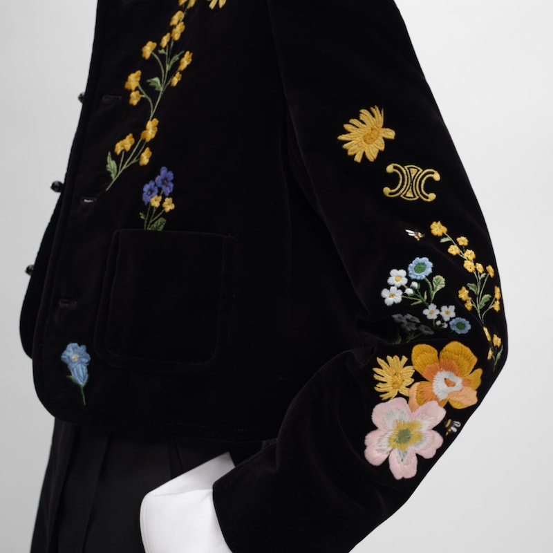 embroidered icone jacket IN velvet - BLACK -  - 1 | CELINE