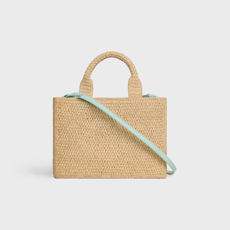 SMALL CABAS THAIS IN Raffia and calfskin - LIGHT ACQUA - HOBO AND TOTE BAGS - 1 | CELINE