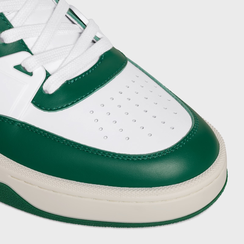 CELINE TRAINER CT-09 LOW LACE-UP SNEAKER IN CALFSKIN AND MESH - Optic White/Dark Green/Beige -  - 1 | CELINE