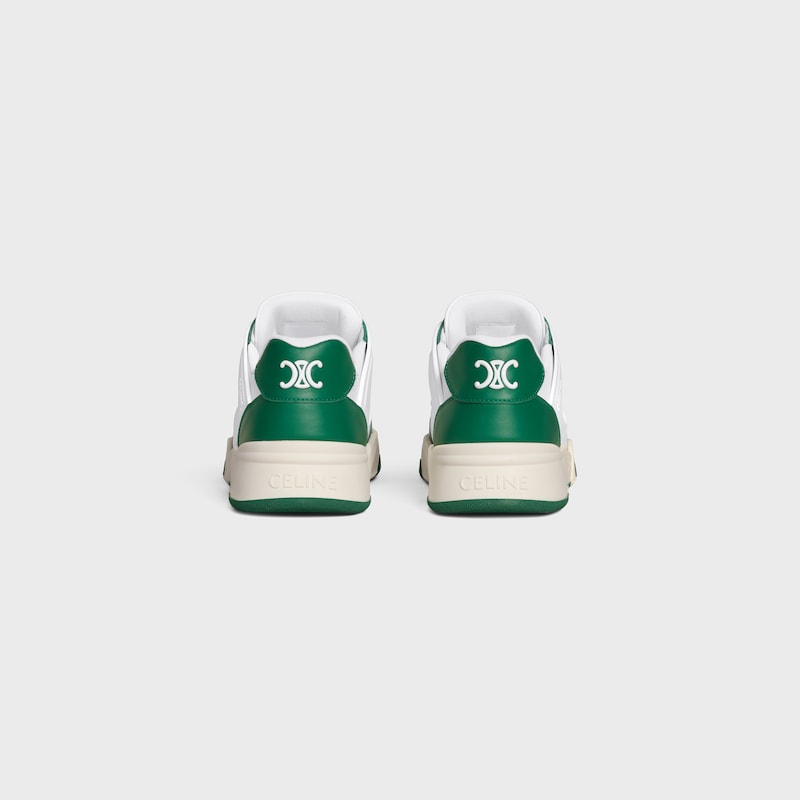 CELINE TRAINER CT-09 LOW LACE-UP SNEAKER IN CALFSKIN AND MESH - Optic White/Dark Green/Beige -  - 1 | CELINE