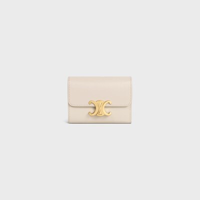 COMPACT WALLET WITH COIN TRIOMPHE in Shiny calfskin - PALE BEIGE - WALLETS - 3 | CELINE