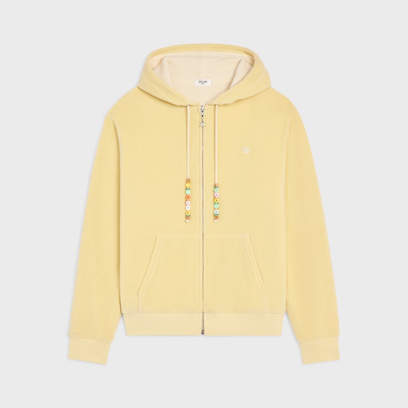 loose zip up hoodie IN VELVET COTTON - PALE YELLOW/OFF WHITE -  - 1 | CELINE
