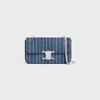 CHAIN SHOULDER BAG CLAUDE IN STRIPED DENIM WITH STRASS - Denim - MORE LINES - 1 | CELINE