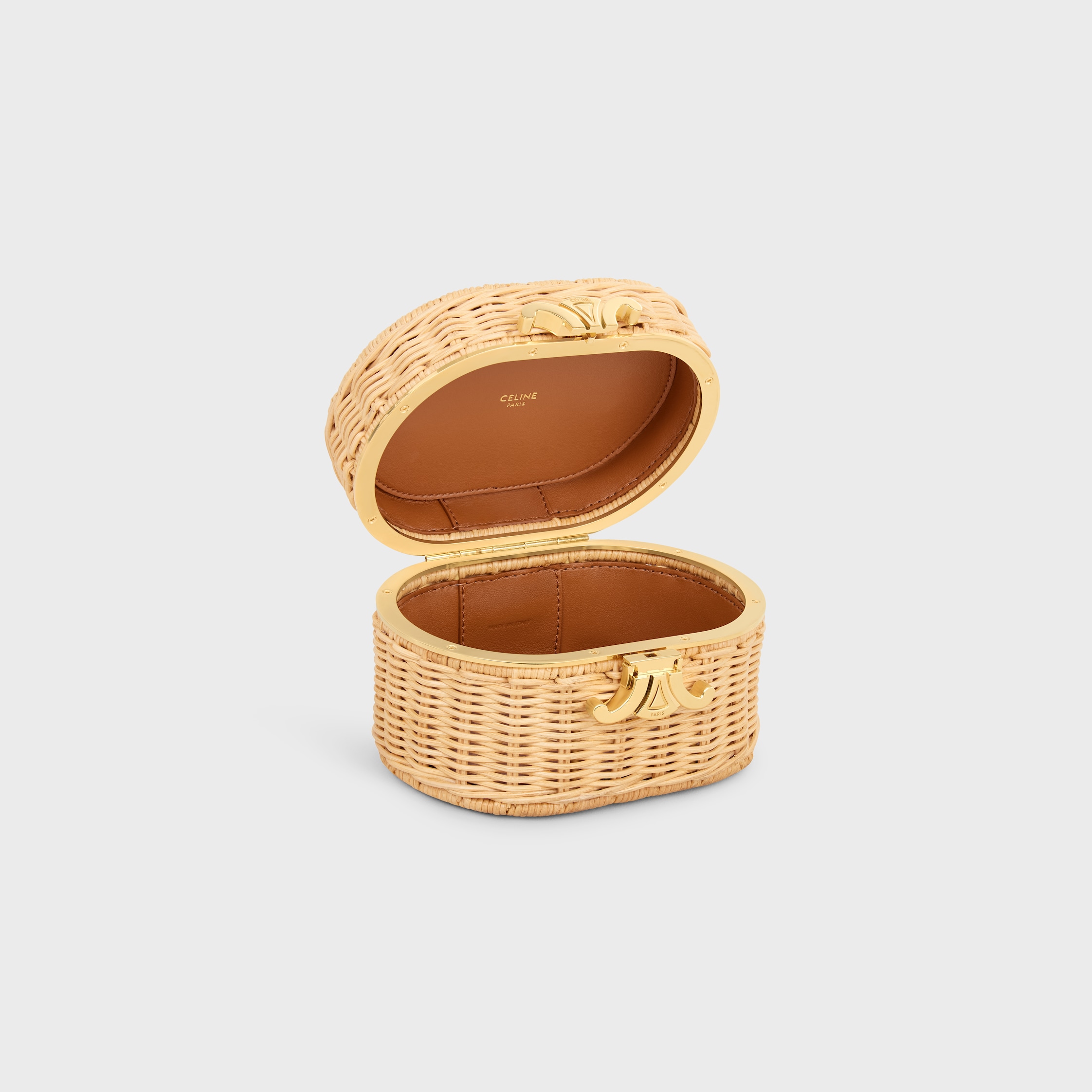 【CELINE】セリーヌ★triomphe woc★トロンフ ウォック TRIOMPHE OVAL BOX IN WICKER AND CALFSKIN - NATURAL / TAN