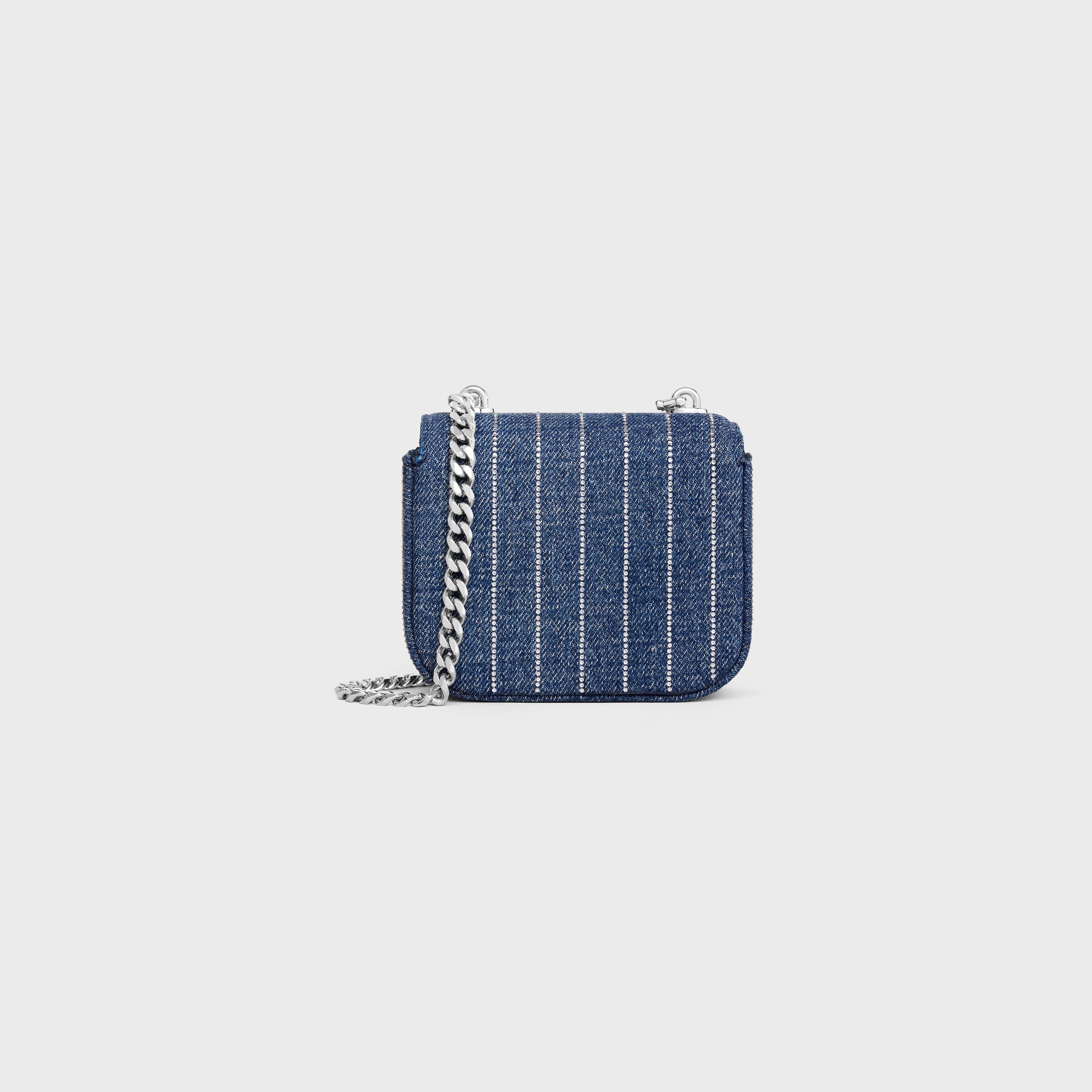 MINI CHAIN CLAUDE IN STRIPED DENIM WITH STRASS - DENIM | CELINE