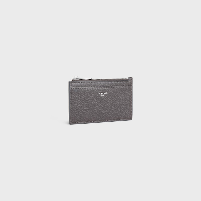 Zipped Card Holder IN GRAINED CALFSKIN - GREY - COIN AND CARD HOLDERS - 1 | CELINE