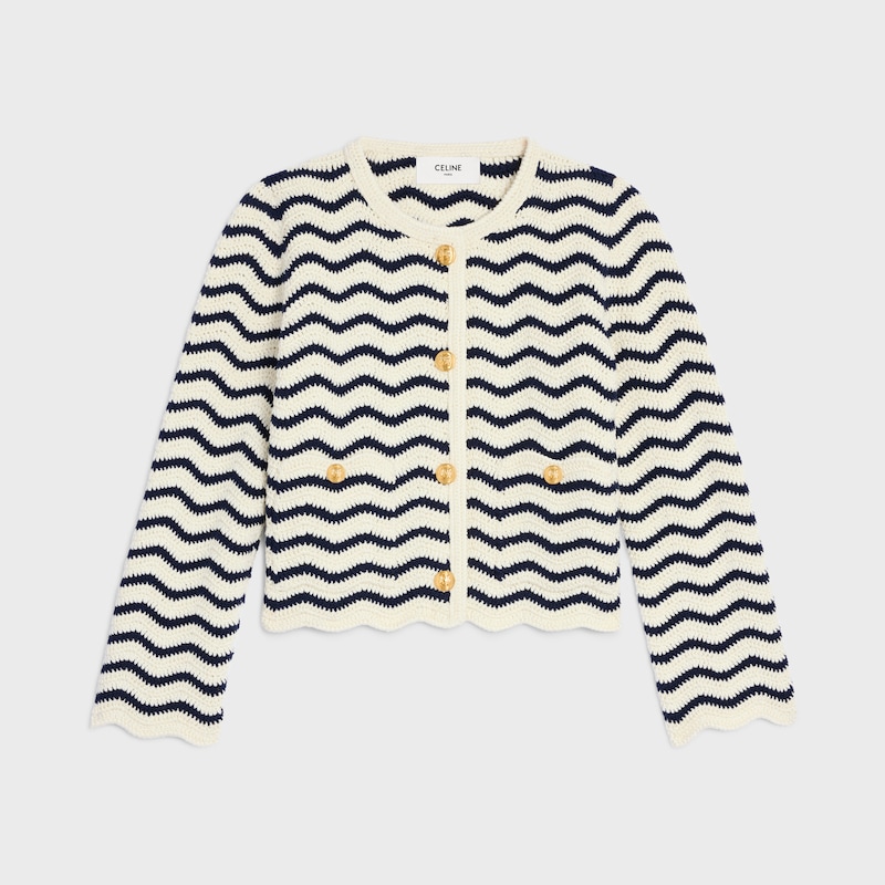 veste cardigan coton crochet - ECRU / NAVY -  - 1 | CELINE