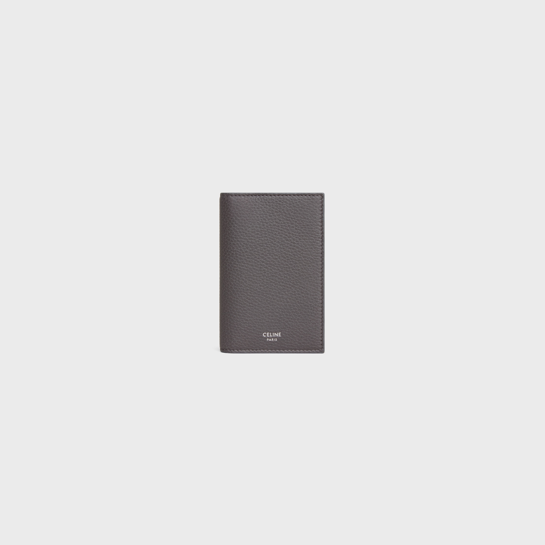 VERTICAL CARD HOLDER IN GRAINED CALFSKIN - GREY | CELINE