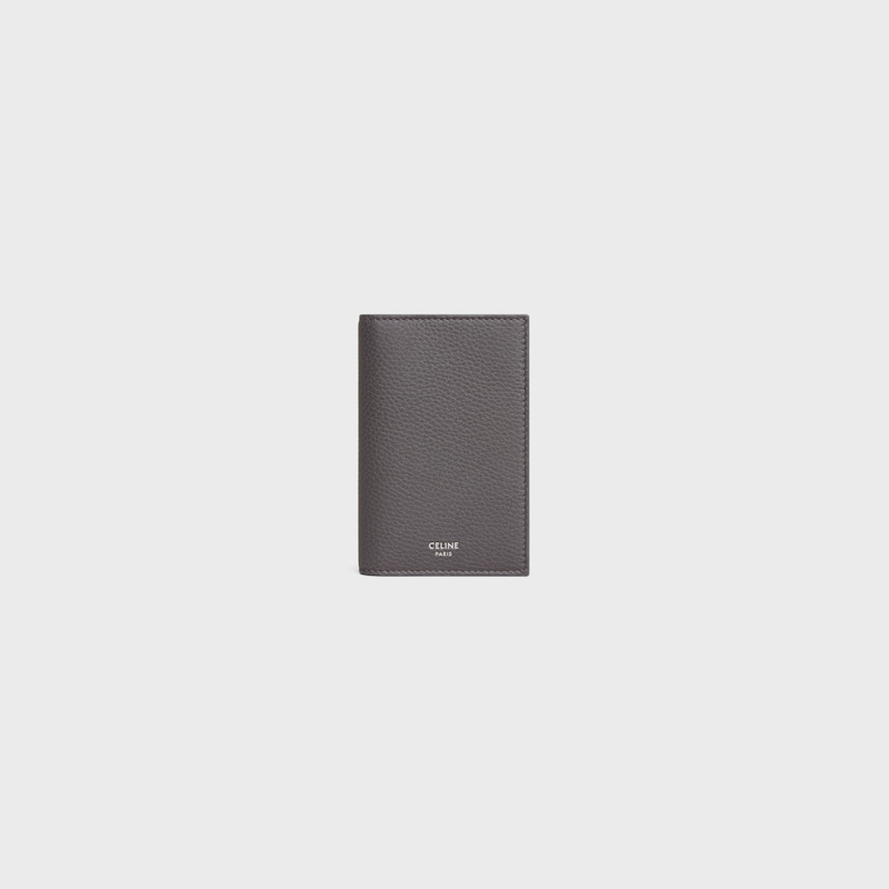 VERTICAL CARD HOLDER IN GRAINED CALFSKIN - GREY - COIN AND CARD HOLDERS - 1 | CELINE