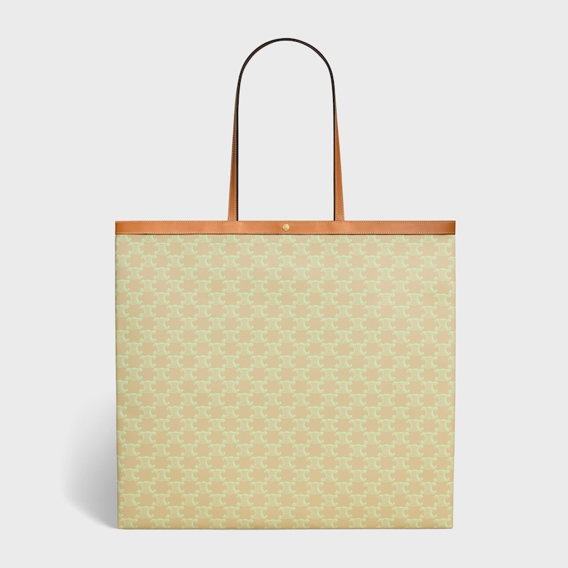 LARGE FLAT SHOPPER IN Triomphe Canvas - SANDCASTLE / SOFT LIME - TOP-HANDLE BAGS - 1 | CELINE