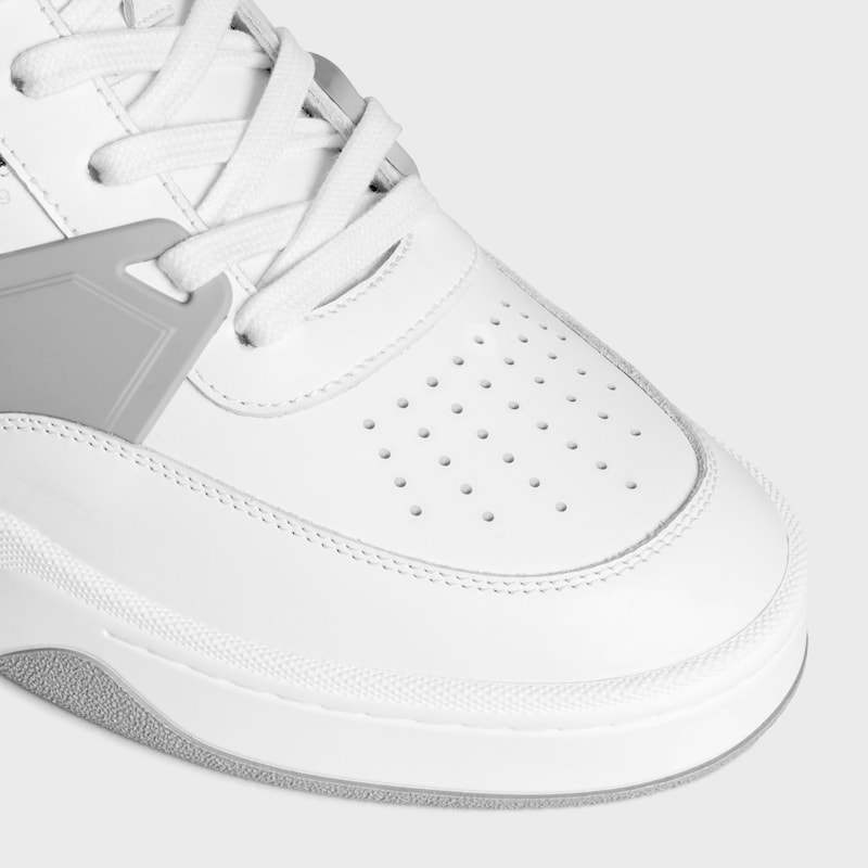 CELINE TRAINER CT-09 LOW LACE-UP SNEAKER in CALFSKIN AND MESH - Optic White/Grey -  - 1 | CELINE