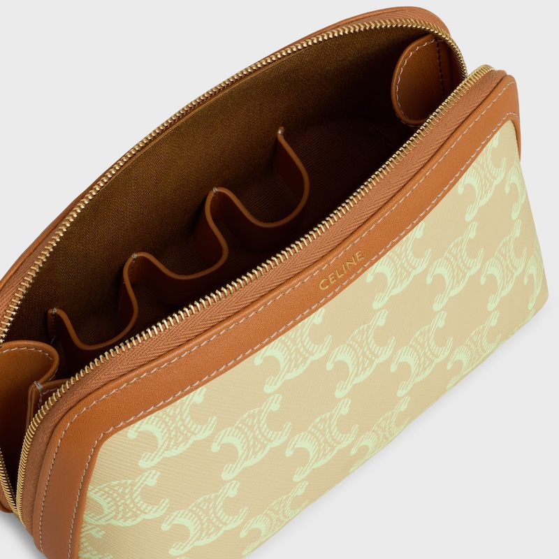 COSMETIC LIPSTICK POUCH IN TRIOMPHE CANVAS AND CALFSKIN - SANDCASTLE / SOFT LIME - BEAUTY ACCESSORIES - 1 | CELINE