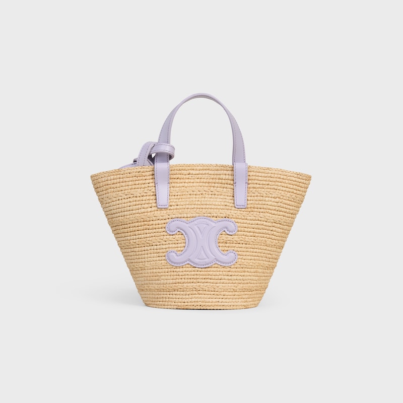 NANO SUPPLE CELINE CLASSIC PANIER IN RAFFIA AND CALFSKIN - PASTEL MAUVE - MORE LINES - 1 | CELINE
