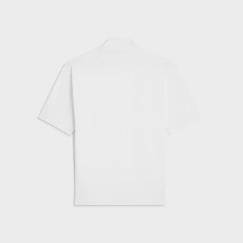 CAMISETA CON CUELLO CISNE DE PUNTO DE ALGOD&Oacute;N - BLANCO CRUDO/AZUL DENIM -  - 1 | CELINE