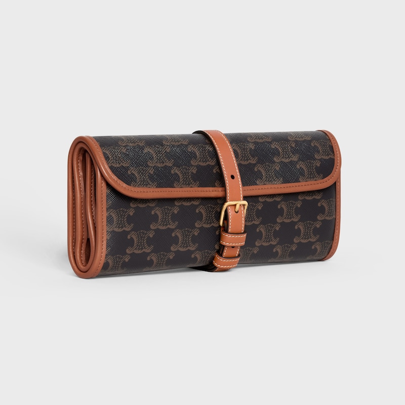 Estuche de dominó de lona Triomphe y piel de cordero - Tostado - CELINE MAISON - 1 | CELINE