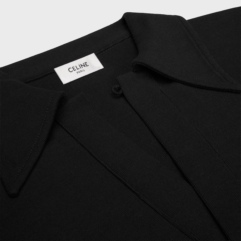 mini robe polo coton côtelé - NOIR / BLANC -  - 1 | CELINE
