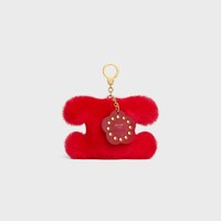 TRIOMPHE POM POM CHARM WITH PLUM FLOWER IN SHEARLING AND CALFSKIN - RED - CHARMS AND ACCESSORIES - 1 | CELINE
