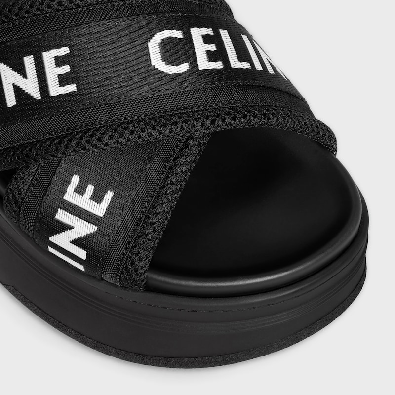 CELINE BLOCK SLIDE IN Mesh, NYLON & Textile with CELINE Jacquard - BLACK / OPTIC WHITE -  - 1 | CELINE