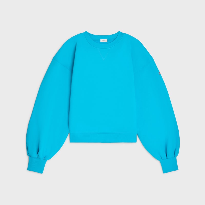 oversized crewneck sweater IN cotton fleece - MICKEY BLUE/RED CERISE -  - 1 | CELINE