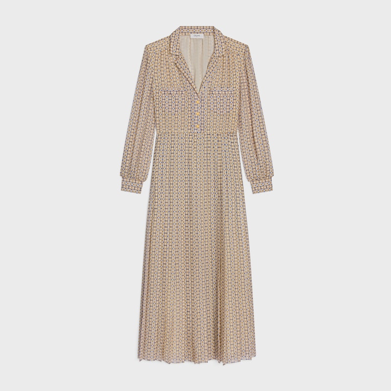 long shirt dress IN wool silk etamine - BLUE/SAND/BEIGE -  - 1 | CELINE