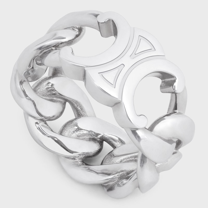 Triomphe Gourmette Ring in Brass with Rhodium Finish - SILVER -  - 1 | CELINE