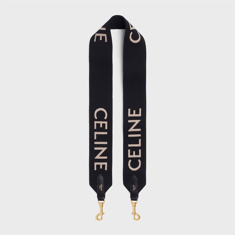 LONG STRAP IN WOOL WITH CELINE JACQUARD - BLACK / WHITE - BAG CHARMS - 1 | CELINE