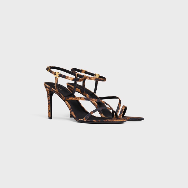 CELINE AVA SANDAL IN LEOPARD PRINTED GROS GRAIN FABRIC - BROWN / BEIGE -  - 1 | CELINE