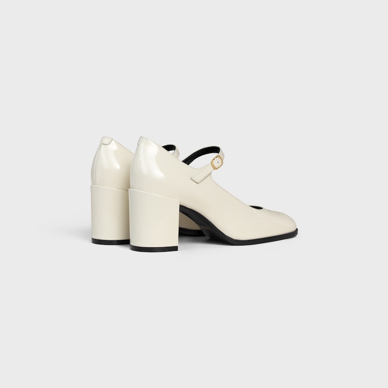 CELINE LILY BABIES AVEC TRIOMPHE PERFORÉ EN CUIR DE VEAU VERNI - BLANC COTON -  - 1 | CELINE