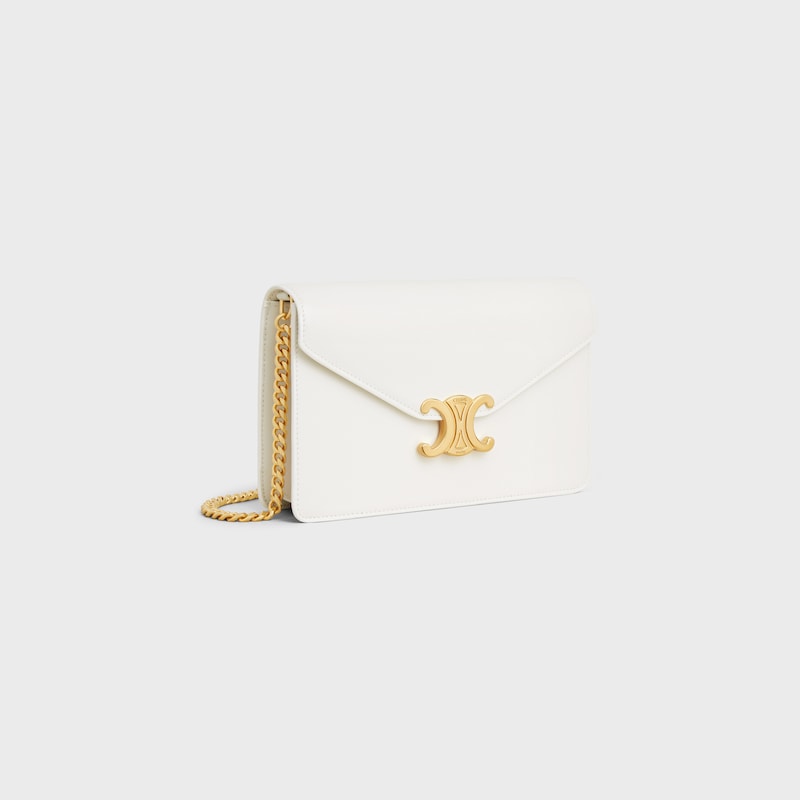 WALLET ON CHAIN MARGO in Shiny calfskin - WHITE - MORE LINES - 1 | CELINE