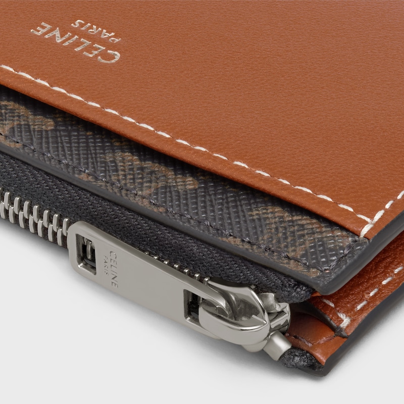 Zipped Card Holder IN Triomphe Canvas and lambskin - TAN - TRIOMPHE CANVAS - 1 | CELINE