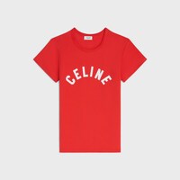 regular t-shirt IN RIBBED COTTON JERSEY - RED CYCLIST/OFF WHITE -  - 1 | CELINE