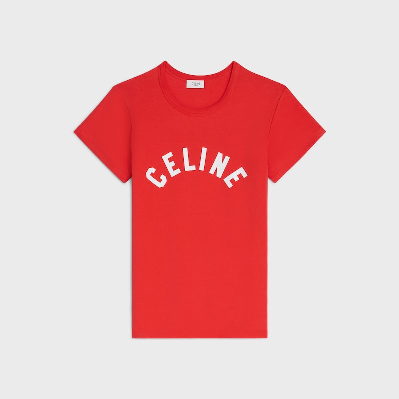 regular t-shirt IN RIBBED COTTON JERSEY - RED CYCLIST/OFF WHITE -  - 1 | CELINE