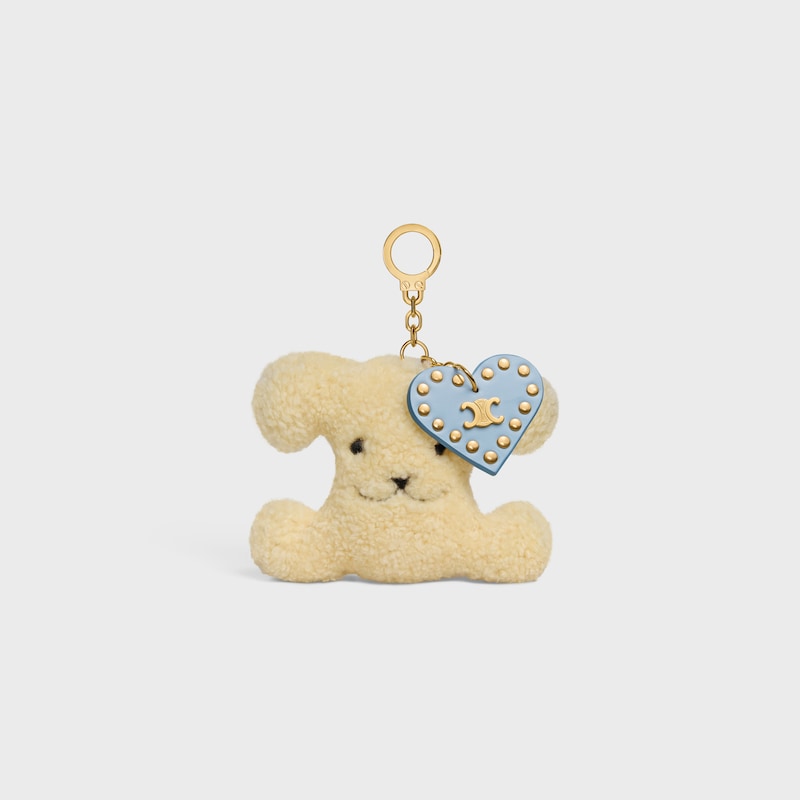 TRIOMPHE POM-POM CHARM IN Shearling and Calfskin - NATURAL / PALE BLUE - CHARMS AND ACCESSORIES - 1 | CELINE